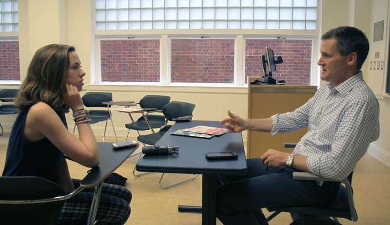 Reporter C.C. Clark interviewing Charlottesville's mayor