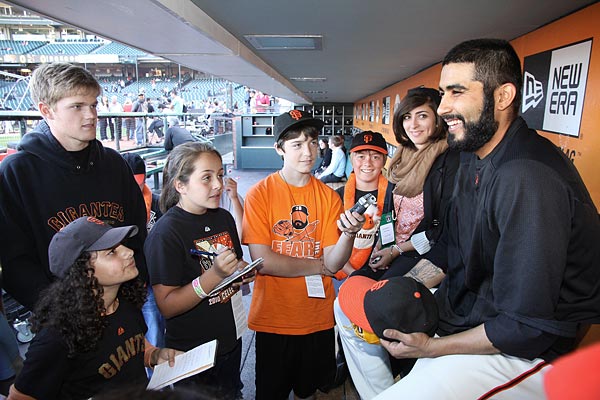 Image of San Francisco Giant Sergio Romo speaking with the FastForward Adventure Reporters