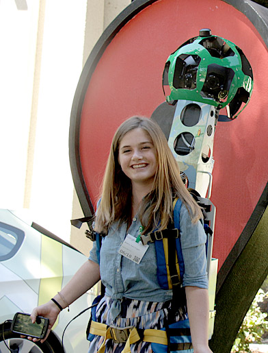 Image of a FastForward reporter wearing the Trekker backpacks