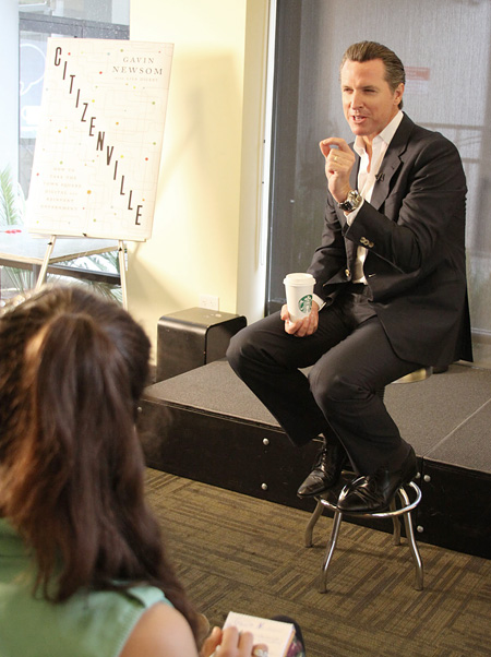 Image of Gavin Newsom speaking to our FastForward reporters