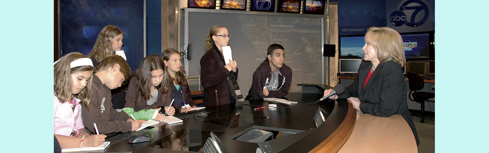 Image of FastForward reporters on the set at ABC7 with Cheryl Jennings