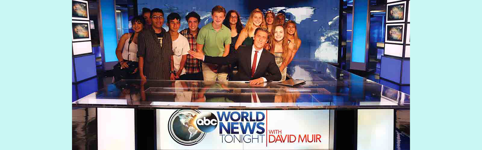 Image of FastForward reporters on the set at ABC with David Muir